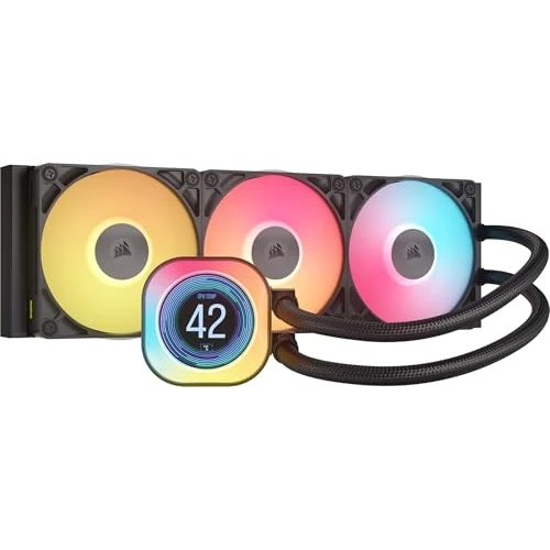 Corsair iCUE LINK TITAN 360 RX LCD Liquid CPU Cooler – 360mm AIO – Low-Noise – FlowDrive Cooling Engine – Intel LGA 1851/1700, AMD AM5/AM4 – 3x RX120 RGB Fans – iCUE LINK System Hub Included – Black