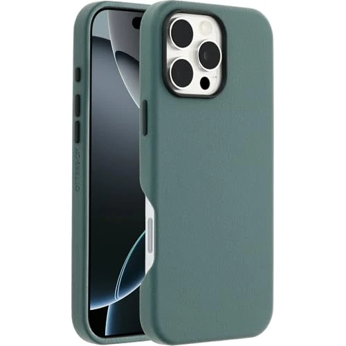 OtterBox Symmetry Series Cactus Leather MagSafe Hülle für iPhone 16 Pro Max, stoßfest, sturzsicher, dünne Schutzhülle, 3X getestet nach Militärstandard, Grün