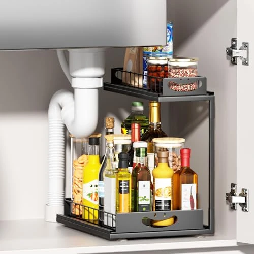 Offre limitee: SUMAITech Rangement sous Évier en Métal - Organisateur de Placard et Cuisine, Étagère Robuste pour sous l'Évier, Blanc, 1 Pièce (1, Noir 1 Pièce) de 39.99 EUR a 33.99 EUR (economie 15%)