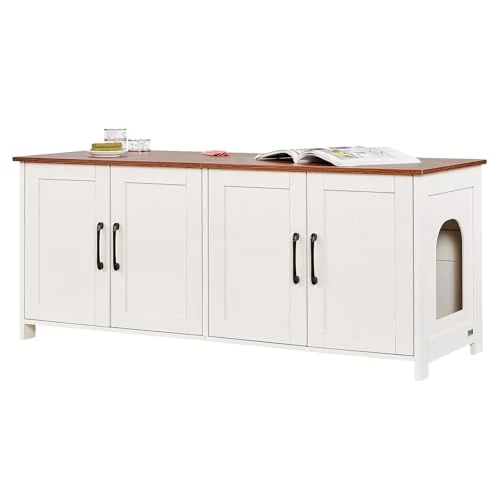 Offerta a tempo: VEVOR Copertura per Lettiera per 2 Gatti, Copri Toilette per Gatti con Camere Doppie, Armadietto in Legno per Nascondere Lettiere, Mobiletto da Soggiorno 1,19 x 0,46 x 0,5 m, Bianco - 38% da 92.90 € a 57.60 €