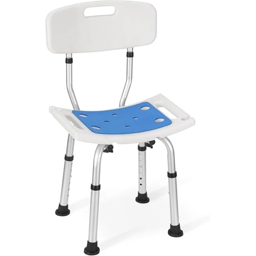 Careboda 6 Adjustable Height Shower Chair with Tool-Free Assembly, Aluminum Bathtub Chair with seat Cushion for Inside Shower, Anti Slip for Safety for Elderly, Disabled, Pregnant