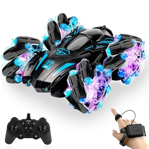 Sheewey Op afstand bestuurde auto, 2,4 GHz, dubbelzijdig 360° draaibaar, RC auto, met gebarenherkenning, RC klok, kan automatisch met één knop voor demonstratie worden geprogrammeerd