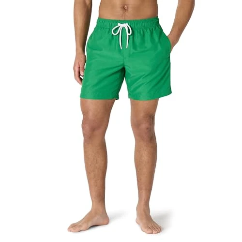 Amazon Essentials Herren Badehose mit Netzfutter, Taschen und Kordelzugverschluss, Dunkelgrün, M