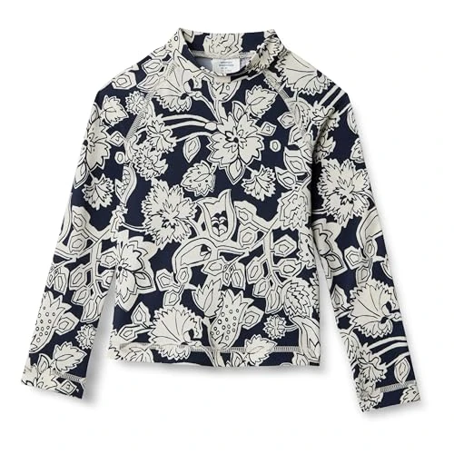 Amazon Essentials T-Shirt Rashguard a Maniche Lunghe, UPF 50 Bambini e Ragazzi, Blu Marino Folk Floral, 6-7 Anni