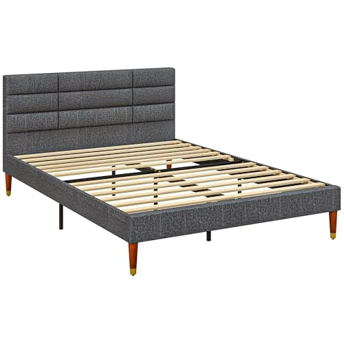 Offre limitée : HOMCOM Cadre de lit Double 140x200 cm avec tête et Pied de lit tapissés, bacs intégrés, Cadre de lit Un et Demi en Tissu avec sommier à Lattes et Pieds en Bois, Gris de 149.95 EUR à 119.96 EUR (remise 20%)