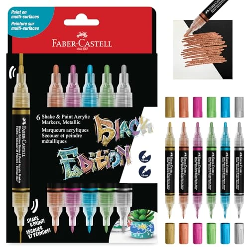 Oferta limitada: Faber-Castell 285517 Rotuladores acrílicos Shake & Paint Black Edition, Juego de 6 Marcadores de Color Metálico, Punta Doble 3 mm y 1 mm, Impermeables, Marcadores Acrílicos Multisuperficie para de 18.24 € a 18.24 € (ahorro 0.00%)