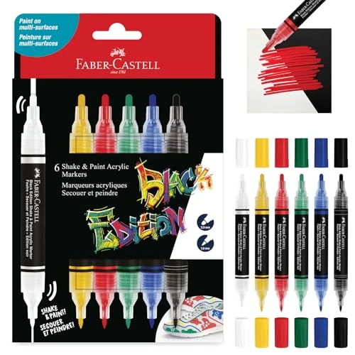 Offerta a tempo: FABER-CASTELL - Pennarelli acrilici Shake & Paint Black Edition, 6 unità - 0.00% da 17.59 € a 17.59 €