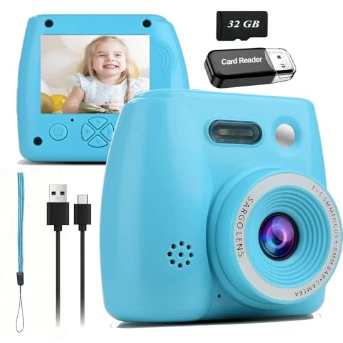 Kindercamera, 1080p, 2,0 inch beeldscherm, camera met 16 GB kaart, digitale selfie-camera, kinderfotoapparaat voor jongens en meisjes, kerstspeelgoed
