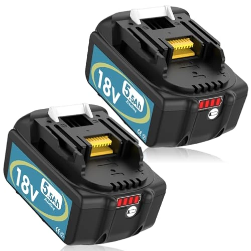 Offerta a tempo: Exemoro 18V 5,5Ah BL1850B Sostituzione per Makita batteria+ caricabatteria, compatibile per Makita 14,4V~18V BL1860B BL1850B BL1840 BL1430 e caricabatteria DC18RA DC18RCT DC18R (rosso) - 40% da 56.09 € a 33.73 €