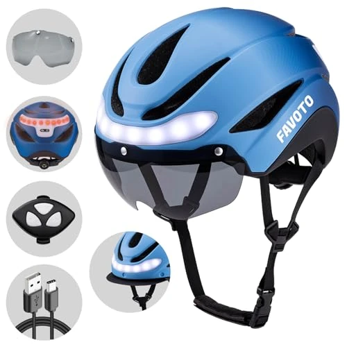 Zeitlich begrenztes Angebot: Favoto Fahrradhelm Damen Herren mit Licht - Verstellbarer Kopfumfang EPS-Material Abnehmbare Kopfhaube Heckleuchten Design L(59-61cm) Blau von 59.99 € auf 59.99 € (0.00% Rabatt)