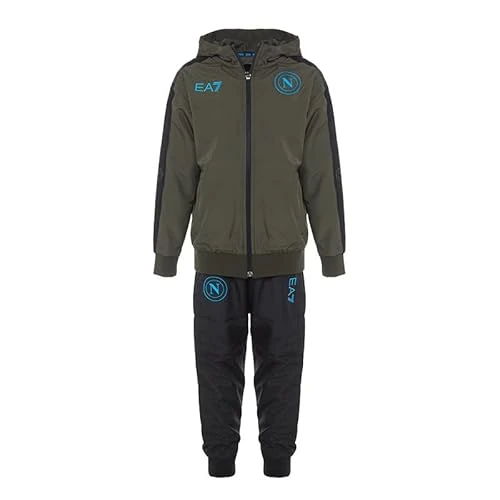 SSC NAPOLI EA7 Summer Tracksuit Nylon Jr. Olive Night, EA7 Official Product, Football Hooded Tracksuit 2024/2025, 4 Years