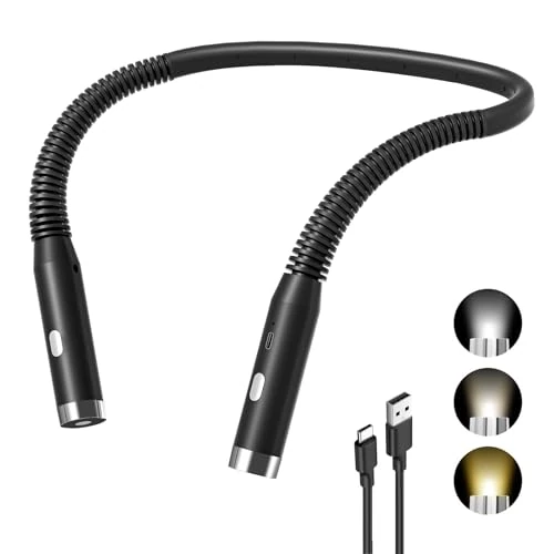 Diboniur Leeslamp, boekleeslamp, 3 kleuren, 3 helderheidsniveaus, oplaadbaar, perfect voor lezen, studeren, reizen, kamperen (zwart)