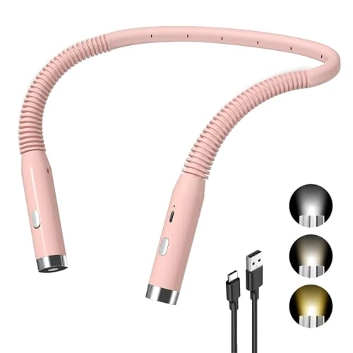 Diboniur leer, boekenkleding, 3 kleuren, 3 helderheidsniveaus, oplaadbaar, ideaal voor lezen, studeren, reizen, kamperen (roze)