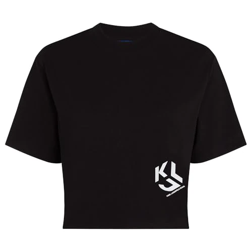 Offerta a tempo: Karl Lagerfeld Jeans Donna Regular Cropped Monogram T-Shirt Black S - 55% da 39.00 € a 17.69 €