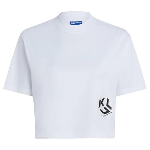 Offerta a tempo: Karl Lagerfeld Jeans Donna Regular Cropped Monogram T-Shirt White XL - 55% da 39.00 € a 17.69 €