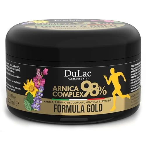 DuLàc, Arnica 98 Gold Improved Formula 300 ml, Arnica Gel Body Cream with Devil's Claw, Menthol and Lavender, for Massaging the Skin of Muscles and Joints, Dermatologically Tested, Made in Italy