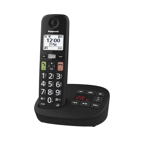 Offerta a tempo: Panasonic KX-TGU130EXB Telefono Cordless Digitale con Segreteria Telefonica, Unità Base e 1 Ricevitore, Display LCD, Tasti Grandi, Fav Call, Compatibile con gli Apparecchi Acustici, Nero - 10% da 49.99 € a 44.99 €