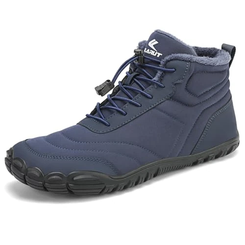 FLARUT Scarpe Invernali a Piedi Nudi Uomo Donna Barefoot Scarpe Foderate Caldo Scarpe a Punta Larga Resistenti all'acqua Scarpe da Trail Running Trekking InvernoStivali(Blu,43)