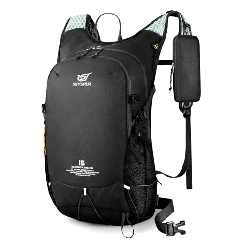 SKYSPER 15L Hiking Backpack Lightweight Trekking Backpack for Men and Women, Small Daypack with Chest Strap, Bogda15-Black, Casual