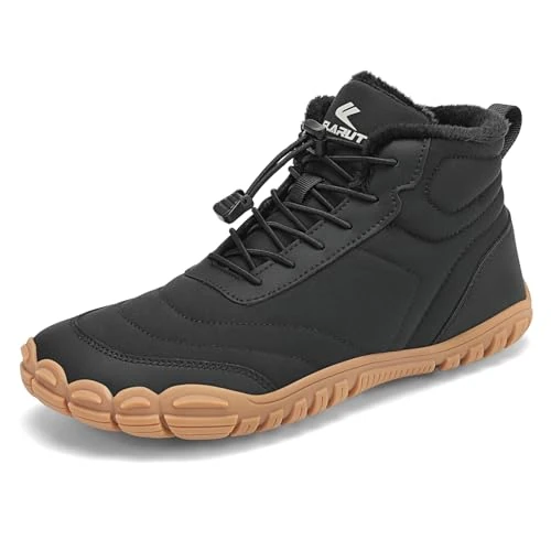 FLARUT Invierno Descalzo Zapatos Hombres Mujeres Caliente Forrado Zapatos de Invierno Puntera Ancha Resistente al Agua Trail Running Zapatos Botas de Invierno(Negro,42)