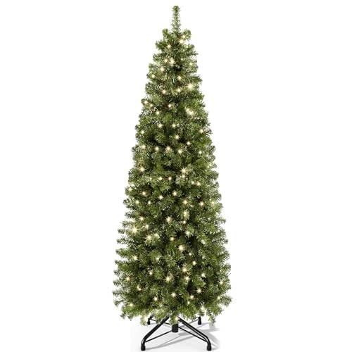 Limitiertes Angebot: YITAHOME 180cm Künstlicher Weihnachtsbaum Schmal mit 200 LED Beleuchtung, ca. 700 Spitzen, Naturgetreu Tannenbaum mit Klappsystem & Metallständer, Schnellaufbau für Zuhause Geschäfte, 182 x Φ65cm von 55.90 EUR auf 55.90 EUR (Spare 0%)
