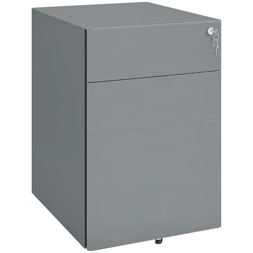 Limited offer: Vinsetto Office Chest of Drawers with 3 Drawers and Lock, Chest of Drawers for Desk with Steel Wheels, 39 x 48 x 59 cm, Grey from 89.95 EUR to 71.96 EUR (save 20%)