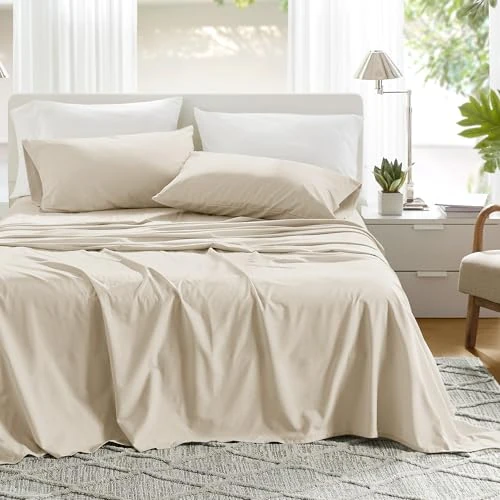 Limited offer: Comfort Spaces 100% Cotton Sheets Full, Breathable & Ultra Soft Cotton Sheets, Naturally Cool Cotton Bed Sheets with 14" Elastic Pocket Fits up to 16" Mattress, All Seasons Sheet Set, Cream 4 Piece from 28.52 EUR to 28.52 EUR (save 0%)