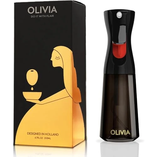 Zeitlich begrenztes Angebot: FLAIROSOL OLIVIA Olivenöl-Sprüher aus Glas zum Kochen, 200 ml, kontinuierlicher Kochspraydispenser mit Portionskontrolle für Küche, Speisen zum Heißluftfrittieren, Salat, Grillgut (schwarze Flasche von 28.99 € auf 23.41 € (19%