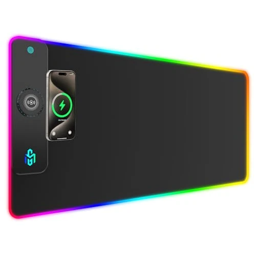 Offerta a tempo: Tappetino per mouse RGB Gaming 15 W Qi LED 900 x 400 x 4 mm, 10 modalità di illuminazione con ricarica rapida Qi ricarica wireless per telefono cellulare I-Phone 13/13 Pro, cuffie, impermeabile - 46% da 51.31 € a 27.91 €