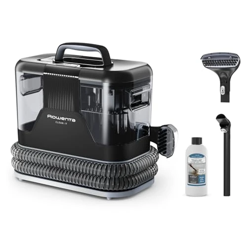 Rowenta Clean It Fleckenreiniger, tragbarer Teppichreiniger, schnelle und einfache Reinigung, abnehmbarer 1.8-Liter-Tank, wechselbare Reinigungsköpfe, 400 Watt, Grau, Schwarz, IN5010F0