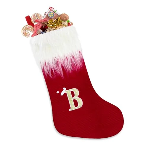 Personalised Christmas Stockings, 20 Inches Xmas Knitwear Stockings with Letters, White Hair Letter Embroidery Christmas Socks, Kids Christmas Stockings Sock Gift Bag For Christmas Decor Xmas Gift