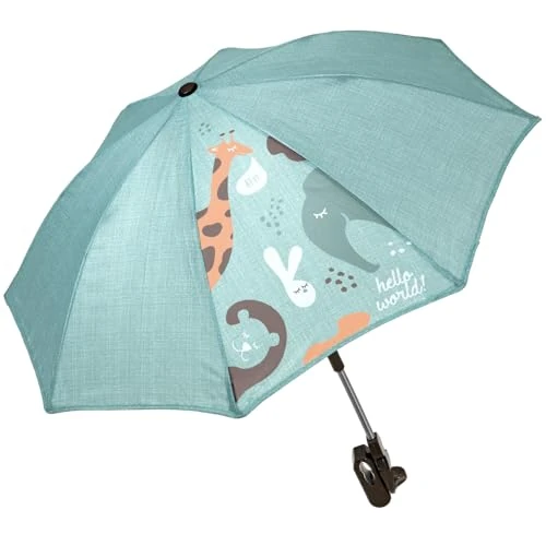 PERLETTI Universal Anti-UV Stroller Umbrella - Rain Sun Umbrella for Newborn Baby with Animal Print, green