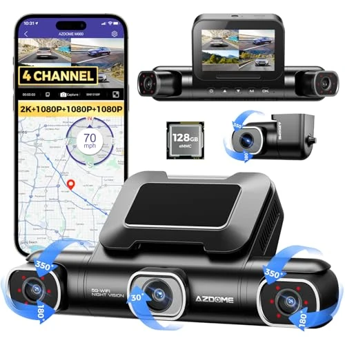 Offre limitee: AZDOME 4-Canaux Dashcam Voiture, 360 degrés Camera Voiture Avant Arriere avec 128GB eMMC, 2.5K+3x1080P Caméra avec 5G WiFi GPS, Vision Nocturne IR, Contrôle Vocale, Mode Stationnement 24H (M660) de 299.99 EUR a 199.99 EUR (economie 33%)