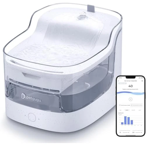 Offerta a tempo: PETGUGU Fontana ad acqua gatto con pompa senza fili, controllata da APP, 20dB ultra silenziosa, 8-filtrazione, 2L fontana ad acqua per gatti, 50 cm rilevatore di movimento, Wi-Fi 2,4 GHz, PF1(marmo) - 0.00% da 79.99 € a 79.99 €