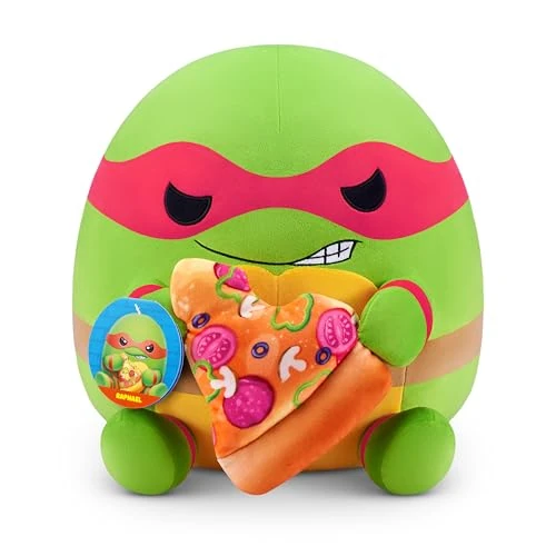 Snackles 35 cm pluche teenage mutant Ninja Turtles Edition by ZURU, knuffelig squishy Comfort pluche met teenage mutant Ninja Turtles thema en pizza snack accessoire (Raphael)