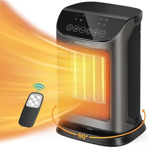 Spardar Elektrische Verwarming, 1800 W Zuinige Ruimteverwarmer Met ECO-modus, 12 Uur Timer, Afstandsbediening, 4 Standen, 60° Oscillatie, Oververhitting en Kantelbeveiliging