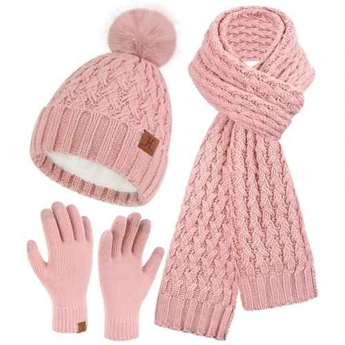 Offerta a tempo: Bequemer Laden Donna Invernale Pon Pon Cappello Sciarpa Touch Screen Guanti Set con Fodera in Pile, Berretto in Maglia a Trecce Sciarpe Regalo - 19% da 31.99 € a 26.05 €