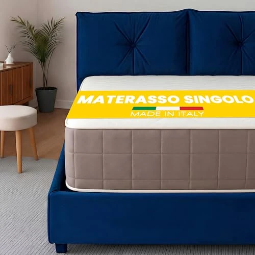 Materasso Singolo 90x200 Memory Foam 20 cm Reversibile 2 Lati (Topper Morbido + Lato Rigido) 100% Made in Italy, per Letto a Una Piazza Traspirante, Anallergico, Antiacaro e con Rivestimento Premium
