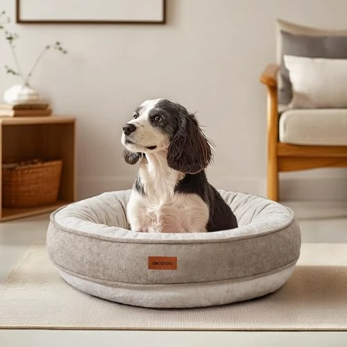 Limited-time offer: Deconovo Cosy Donut Dog Bed Medium– Soft Plush Cushion with Water Resistent Back & Non-Slip Base – Washable & Durable Nest for Dogs and Cats, 61x61x15cm, Khaki and Cream from 42.99 £ to 42.99 £ (save 0.00%)