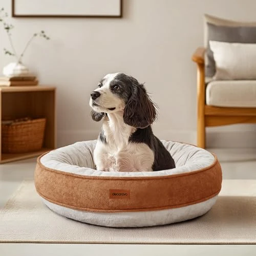 Limited-time offer: Deconovo Cosy Donut Dog Bed Medium– Soft Plush Cushion with Water Resistent Back & Non-Slip Base – Washable & Durable Nest for Dogs and Cats, 61x61x15cm, Caramel and Cream from 42.99 £ to 42.99 £ (save 0.00%)