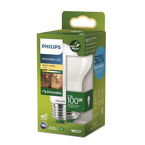 Oferta limitada: Philips Bombilla LED clásica, UltraEfficient,100W, 1535Lm, A60, E27 2700K, cristal mate, regulable de 14.99 EUR a 10.99 EUR (ahorro 27%)