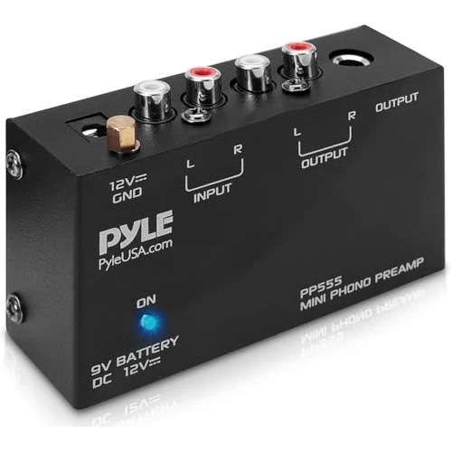 Pyle Stereo Verstärker – Phono Preamp – Phono Verstärker für Plattenspieler RCA Ein- & Ausgang als Plattenspieler Verstärker, Klangverstärker mit Ultra-Niedriges Rauschen, Batterie- oder Netzbetriebe