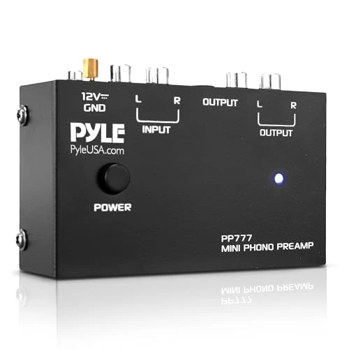 Pyle Préampli Phono pour Platine Vinyle Mini Électronique Audio Stéréo Préamplificateur pour Phonographe Entrée RCA, Sortie & Fonctionnement Ultra-Basse Bruit Alimenté par Adaptateur DC 12 Volts