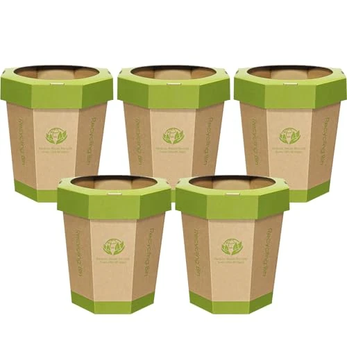 Offerta a tempo: 5-Pack Cestini di Cartone (12L) Riutilizzabili, Pieghevoli, Riciclabili, Senza Plastica- Cestini Spazzatura & Toilette di Emergenza per Bambini - Cestini per Ufficio, Camera da Letto, Uso in Movimento - 76% da 24.99 € a 5.99 €