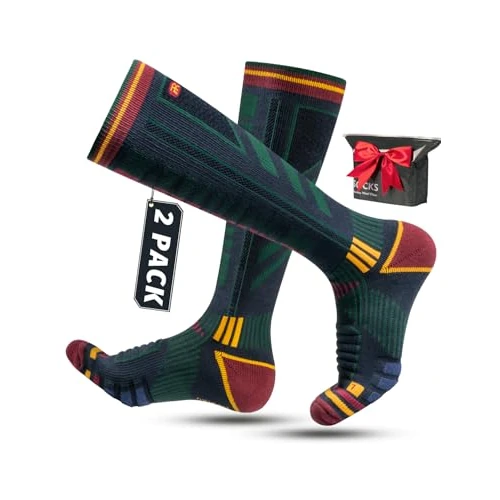 Rahhint Merinowol compressieksokken voor heren, dames en jongeren, thermische wintersokken wandelsokken met zachte bekleding kniekousen, maat 35-51, (2 paar), retro, 43/47 EU