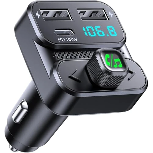 Mohard Bluetooth-Autoadapter, auto Bluetooth 5.3 FM-Zender met PD 36W + Dubbele USB-Snellader voor Auto, Draadloze Autoradio FM-Zender, Handsfree Bellen en Spraakassistent, Hifi-Geluid, Reboundknop