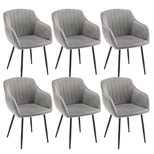 Offerta a tempo: Goeurvant Set di 6 Sedie in Velluto Grigio Sala da Pranzo con Braccioli Sedie Imbottite per Cucina Gambe in Metallo - 10% da 293.21 € a 264.61 €