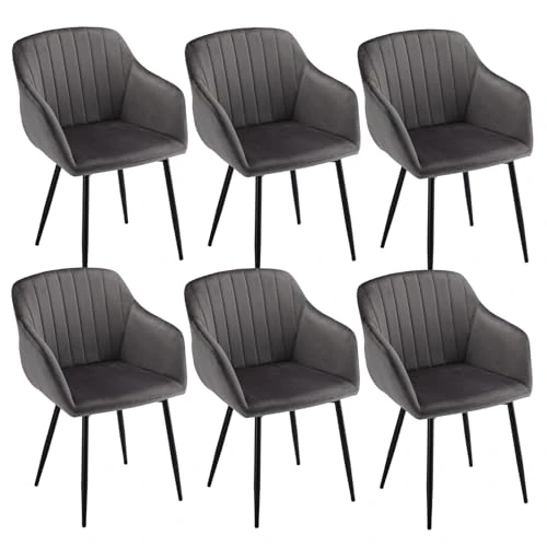 Offerta a tempo: Goeurvant Set di 6 Sedie da Pranzo con Braccioli, Sedie Imbottite in Velluto per Cucina e Soggiorno, Sedie Moderne con Gambe in Metallo, Grigio scuro - 5% da 278.55 € a 264.62 €