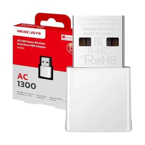 Limited offer: Mercusys TP-Link MA30N USB WiFi Adapter, AC1300Mbps, Network Card, Nano Card, Dual Band, USB 2.0, WPA3, Plug & Play, Windows 11/10 from 7.99 EUR to 7.99 EUR (save 0%)