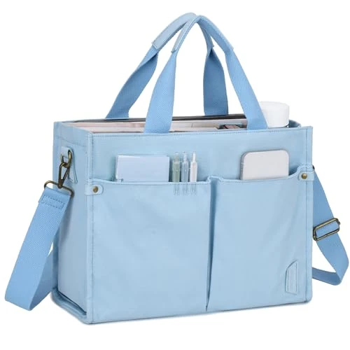 VASCHY Canvas Umhängetasche Damen, Handtasche Tote Bag Crossbody Casual Wiederaufnahme Totes für Dame mit Reißverschluss Taschen Geldbörse Arbeit Reise Hellblau